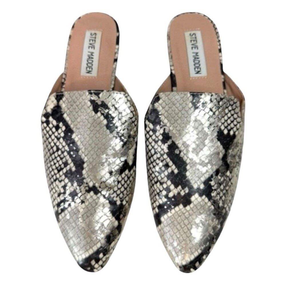 Steve Madden Mattis Mules Snake Print Flats Gray Size 7.5 Casual Office Chic